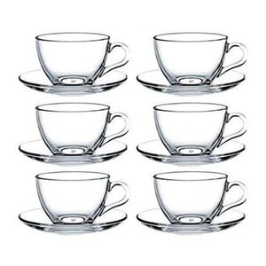 Crystal Clear Classic Glass Tea & Coffee Cup and Saucer Set, for Espresso Cappuccino hot Chocolate Green Tea and More,150ml (6 Cups and 6 Saucers)