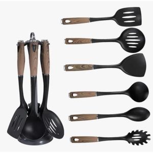 1 Set Ultimate 6-Piece Silicone Cooking Spoon Serving Utensil Laddles And Stand