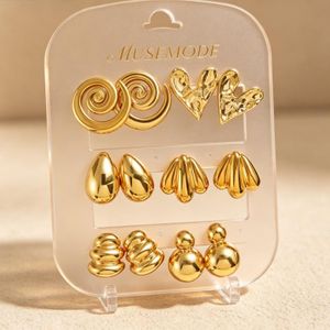 6 Pairs Vintage Punk Geometric Stud Earrings Set for Women - Gold