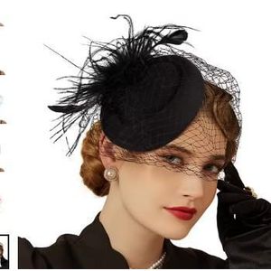 2 Pieces Glove And Fascinator Teaparty Hat and Gloves- Black