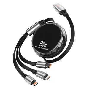 Retractable Fast Charging Data Cable, 100W Fast Charging Supports Tecno/Android/Type-C, Also Suitable for Car Charging