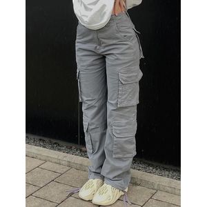 QWEEK Korean Fashion Navy Blue Cargo Pants Women Y2K Vintage Low Waist  Parachute Trousers Oversize 90s