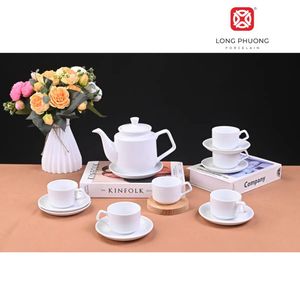 Elegant Ceramic Teapot Set With 6 Cups And 6 Saucers - White