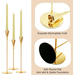 Candle Holders, Gold Candlestick Holders Set of 3 Decorative Taper Candle Holder, Fits Taper Candles or Led Candles for Wedding Dining Party Home Decoration 