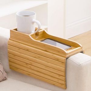  Natural Bamboo Armrest Couch Cup Holder, Foldable And Anti-Slip Sofa Arm Coffee Table With Detachable Sofa Arm Portable Couch Organizer Tray, Portable 2 In 1 Sofa Armrest Tray For Drink, Coffee, Cup, Remote, Snacks, Cellphone, Glasses Ideal 
