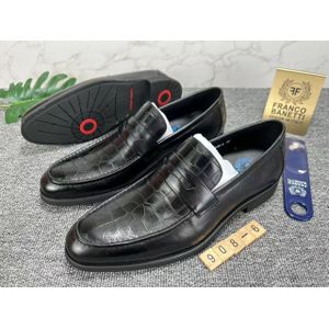 Franco Sannetti Croc-Embossed Leather Loafers, Black