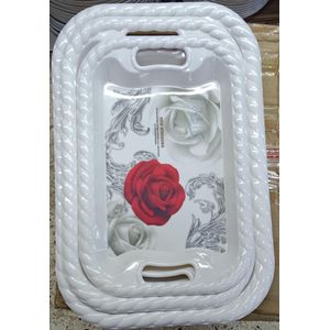 3 Pieces Serving Trays With Differing Designs-White