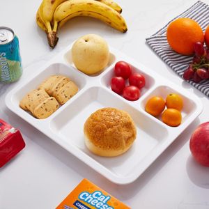 6 Pieces Of Divided Plates Melamine 5-Compartment White Partioned Serving Tray