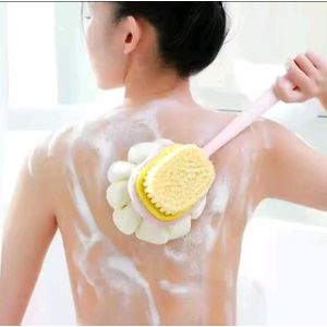 Loofah Back Scrubber Long Handle Shower Body Scrub With Soft Mesh Sponge - White 