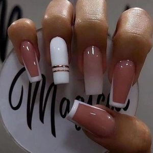 Press-On False Nails in Nude Pink Color – 24 Medium-Length Square Acrylic Nails 