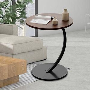 Modern C-Shaped Round Side Table - Wooden Coffee & Snack End Table for Sofa Bed