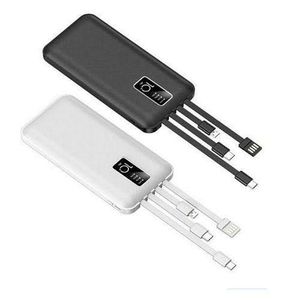 10000mAh Fast Charging Power Bank With 4 Different Charging Cables - Black or White