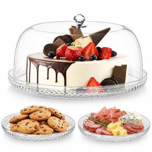 13-Inch Acrylic Cake Plate with Dome, Plastic Cake Stand with Cover, Dessert Serving Platter with Lid for Display, Party, Entertaining, Diamond Shaped Handle Cake Holder for Kitchen Wedding Birthday