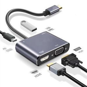 4 in 1 USB-C Hub with HDMI 4K, VGA, USB 3.0 & PD Charging – Type-C Docking Station for Laptop, MacBook, Phone - USB C to HDMI VGA Adapter