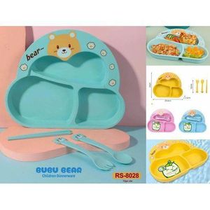 Other Baby Food Bear Children Plate Baby Training Bowl Dinnerware Set Kids - Blue.
