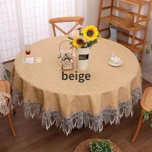 Elegant Round Tablecloth with Decorative Lace Trim