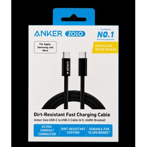 Anker Zolo 240W USB-C to USB-C Braided Fast Charging Cable (6ft, Dirt-Resistant) – Black