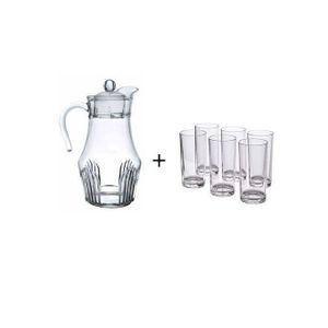 1 Glass Jug  Plus 6 Drinking Glasses-Transparent