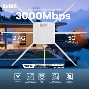 Kuwfi WiFi 6 AX3000 Dual-Band Outdoor Access Point – 3000Mbps - Gigabit Port - PoE/DC Powered- White