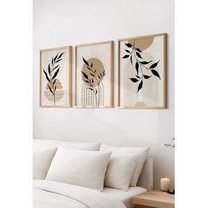 Generic Xim Set of 3 Beige and Black Mid Century Wall Art Prints