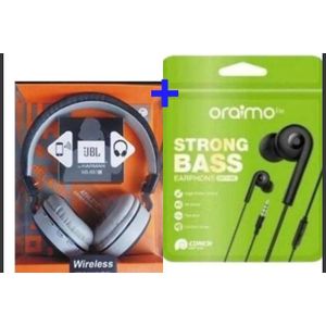 Jbl Extra Bass 881A Wireless On-Ear Headphones, Pure Bass Sound, 57H Battery With Speed Charge, Hands-Free Call + Voice Aware, Multi-Point Connection, Lightweight - Black plus Free Oraimo Earphones 