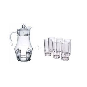 Water/Juice Jar Set with 6 Transparent Glasses