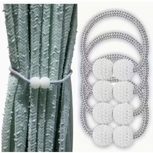 4pcs Modern Curtain Tiebacks With Faux Pearl Accents - Polyester, Gray Finish For Living Room, Bedroom & Office Decor, Window Curtain Tiebacks, Buckle