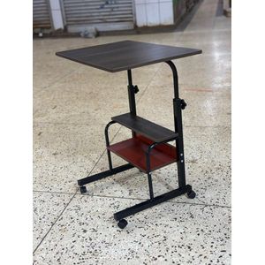 Adjustable Overbed & Sofa Laptop Desk with Storage Shelves, Mobile Rolling Standing Table, Portable Computer Workstation for Home Office & Study (Dark Wood & Black Frame)