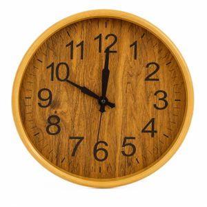 Modern Round Wooden Wall Clock with Gold Frame, Large Easy-to-Read Numbers, Silent Quartz Movement, Elegant Home, Office, Living Room Decor