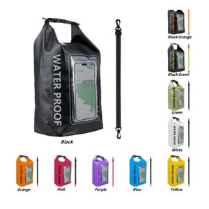 5litres waterproof dry roll top bags with  a shoulder strap for easy carrying.