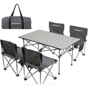 4 Portable Collapsible Picnic Camping Chairs Outdoor And 1 Aluminum Camping 95x57x50cm Folding Patio Table Set With Carrying Storage Bag Outdoor Leisure, Aluminum Table Chair, Backrest, Picnic Bench Set- Multicolor