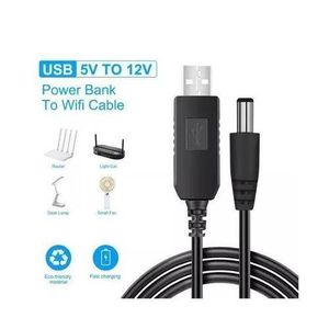 BLACK USB DC 5V to DC 12V Voltage Converter Cable Power Adapter Cable with DC Plug 5.5x2.1mm, Negative Design (-) for Mini Fan,LED Light,Wireless Router,Speakers etc Usb to 12V Output Power Cable
