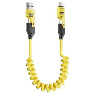 4 in 1 Fast Charging Spring Cable - Multi Device Charging Cord for Type-C & Iphone, Travel Data Cable for Phone, Tablet, Laptop, Expandable Spiral Cable (Multicolor)