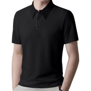 Berrykey Men's Casual Summer Short Sleeve Polo Shirt Turned-Down Collar Button-Up Heavyweight Black
