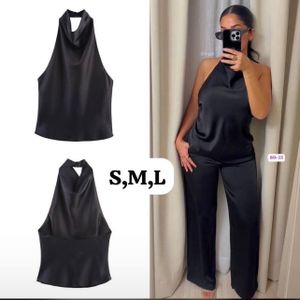 Midnight Silk Halter Top - Black