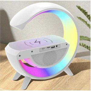 Universal Wireless Charger Bluetooth Speaker - Portable Wireless Speaker Alarm Clock, Mp3 Player With Night Light And Alarm Clock , Multi - Color Changing Atmosphere Lamp - white