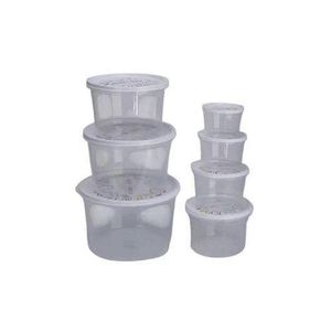 Set of 7 clear plastic food storage containers with lids