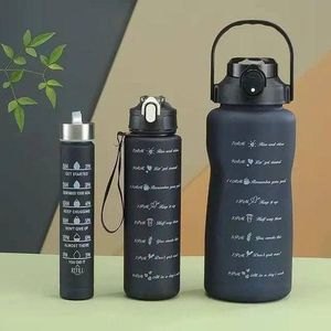 3 Piece Motivational Time Marker Water Bottle Set - Black