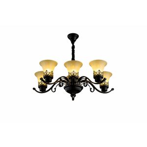 Modern 6-Light Chandelier – Luxury Black & Amber Glass Ceiling Light for Living Room, Bedroom & Dining