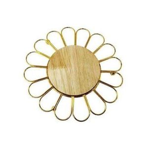 Set of Two Floral Design Coasters with Wood and Gold-Tone Metal 