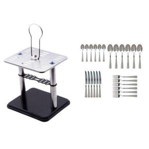 Stainless Steel 24 pc Cutlery Set and Holder - Silver
