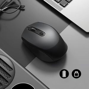 Dual mode wireless charging mouse compatible with multiple devices, silent and portable office gaming mouse-Black