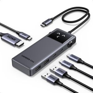 Ugreen Uno USB C Hub 6-in-1, 4K@60Hz HDMI, 10Gbps USB C & A Data, PD Ports - Black