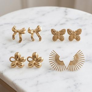 4-Pairs Women's Geometric Hoop Vintage Earrings Set - Gold