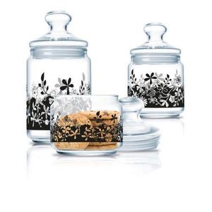 Luminarc 3 Piece Eden Black  Sugar Bowl, Food Storage Jar Container Set, Colourless.