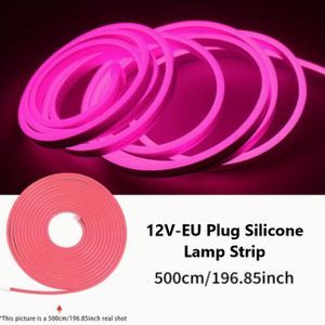 12V Neon Pink Light 5metres LED Flexible Strip Light,Neon Rope lights Snake Lights-With EU Plug