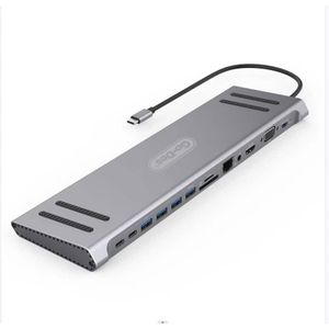 Go-Des  14 In 1 USB C Type-c Hub hubs docking station dual 4K HDR, VGA, RJ45 Ethernet USB3.0 100W PD SD/TF Card reader 3.5mm Audio  PD Charging adapter for MacBook Pro and Huawei