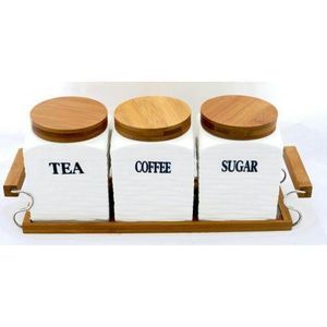 3 Piece Square Tea, Coffee, Sugar Bowl Canister Storage Set - White.