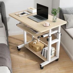 Adjustable Mobile Laptop Desk / Over-Bed & Sofa Side Table with Multi-Tier Storage Shelves