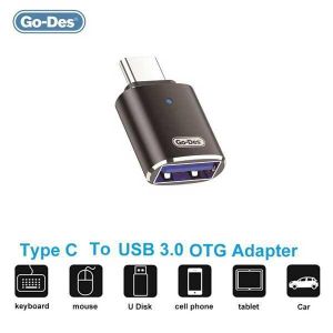 Go Des Type c to USB A USB-C to USB 3.0 LED Lighnin OTG Male to Female Adapter with Warning Light Design Zinc Alloy Plug and Play for U Disk Mouse Keyboard Phone Converter for Smartphone Laptop OTG Adapter